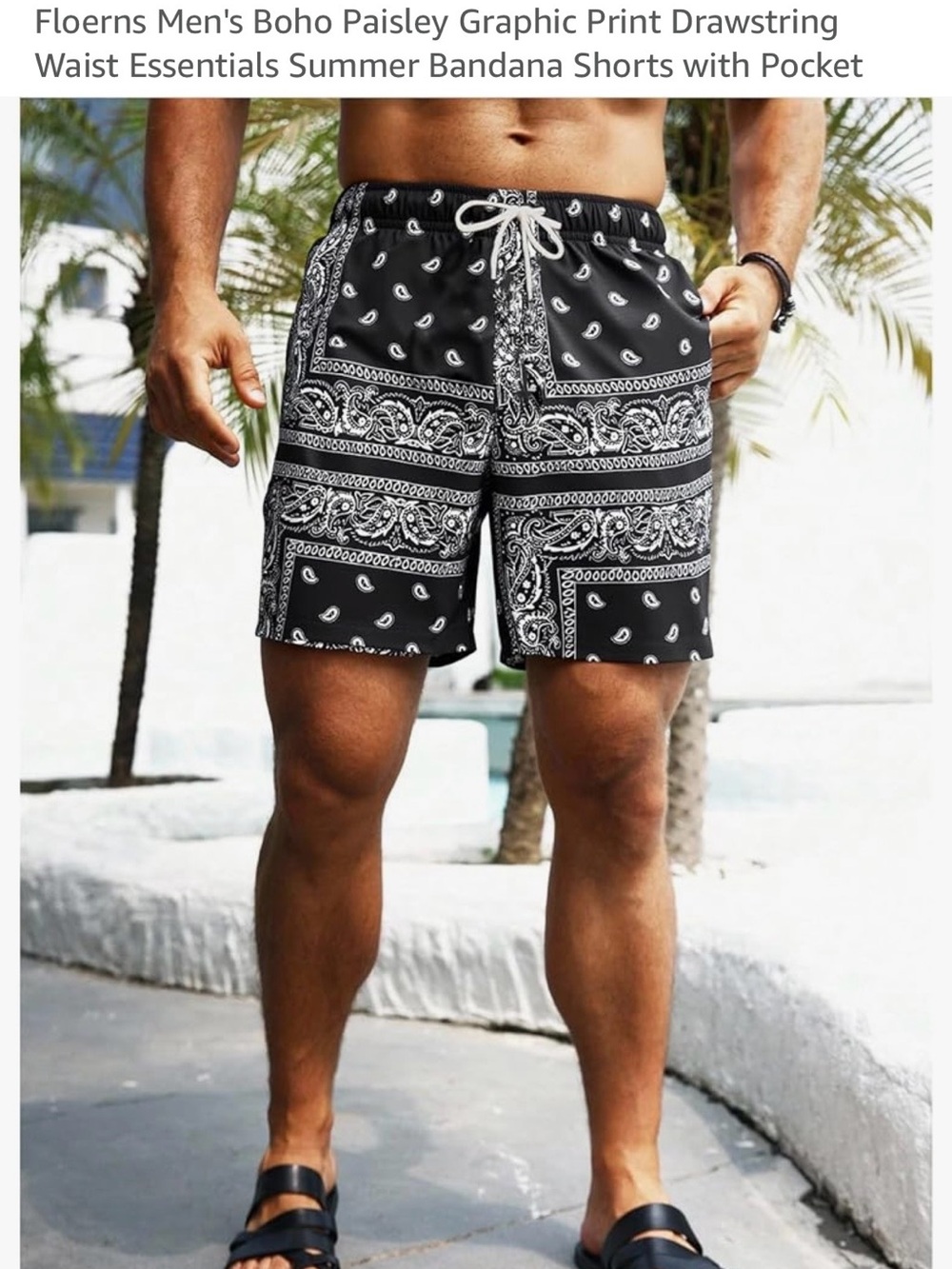 Men's Black Bandana drawstring shorts Floerns XS Paisley with pockets